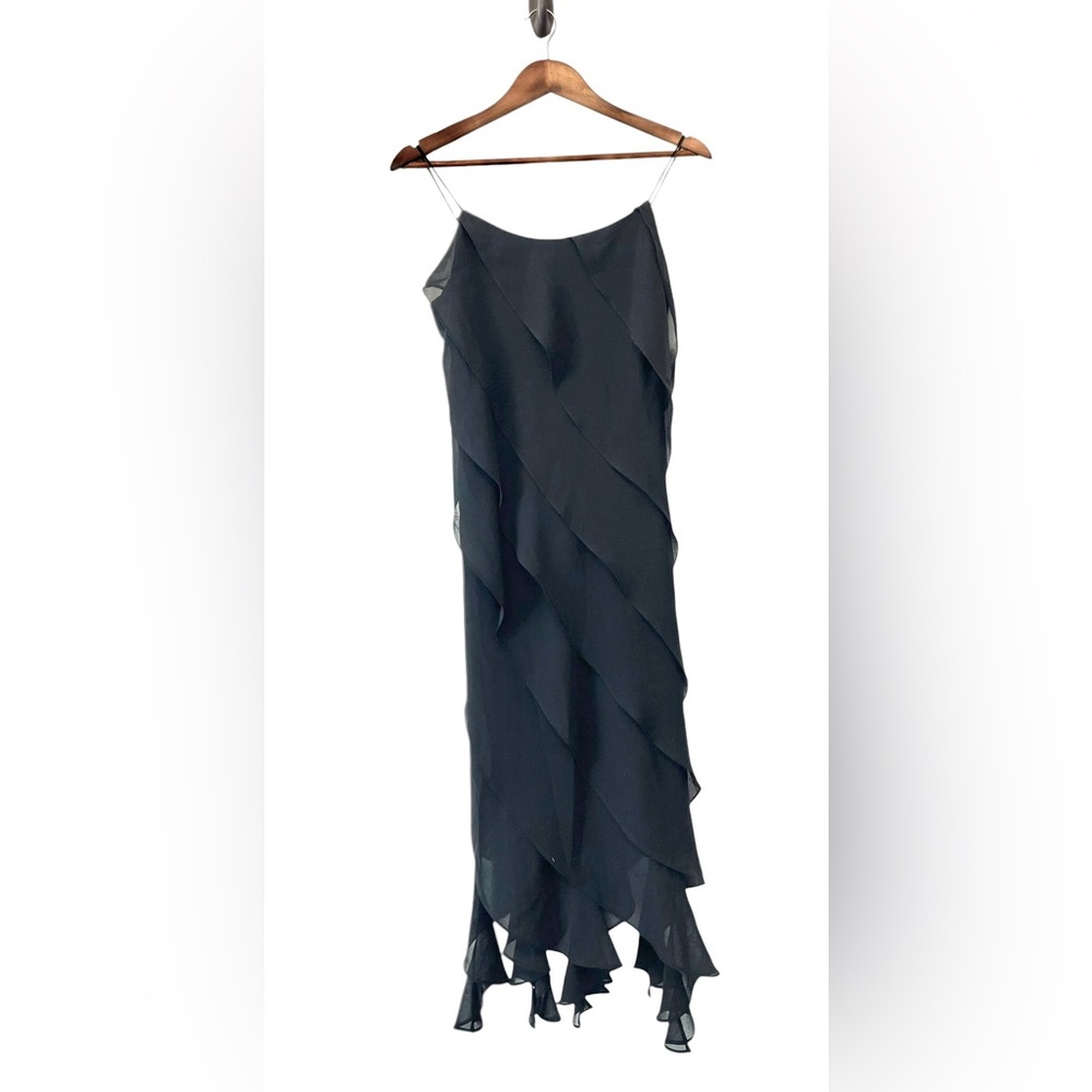 Women’s Vintage Y2K Tiered Ruffle Chiffon Midi Dress Witchy Vamp Size 8 Layers